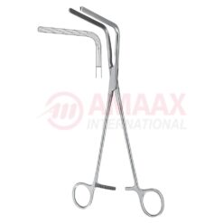 Bronchus Clamp, Angled, 90 Degree, 230mm (9"), Serrated (Longitudinal)