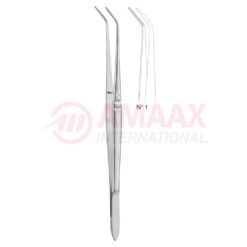 Flagg Dental Tweezer No. 1, 16cm (6 1/4"), Angled, Narrow, Smooth Handle With Recess