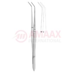 Flagg Dental Tweezer No. 2, 16cm (6 1/4"), Angled, Narrow, Smooth Handle With Recess