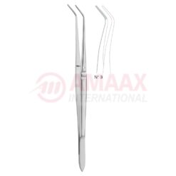 Flagg Dental Tweezer No. 3, 16cm (6 1/4"), Angled, Narrow, Smooth Handle With Recess