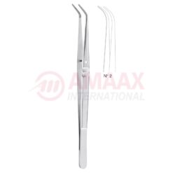 London-College Dental Tweezer No. 2, 15cm (6"), Curved, Smooth Handle With Recess