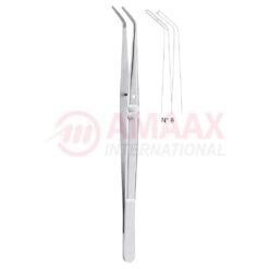 London-College Dental Tweezer No. 8, 15cm (6"), Angled, Smooth Handle With Recess