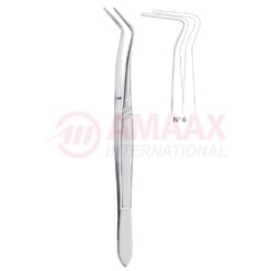 Meriam Dental Tweezer Fig.6, 16cm (6 1/4"), Angled, Smooth Handle With Recess