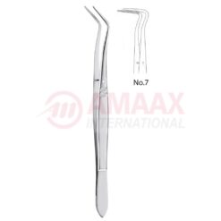 Meriam Dental Tweezer Fig.7, 16cm (6 1/4"), Angled, Smooth Handle With Recess