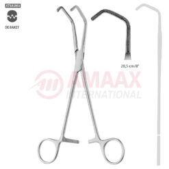 DeBakey-BECK ATRAUMATIC Vena Cava Clamp, Angled, 60 Degree, 205 mm (8"), Satinsky-Shaped, Toothing DeBakey, Jaw Length: 65 mm, Width: 30 mm