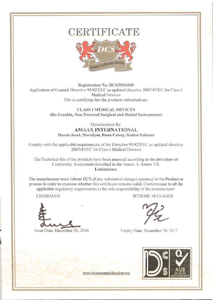 Amaax International CE Compliance - Amaax International - Surgical Instruments Manufacturing Company in Pakistan