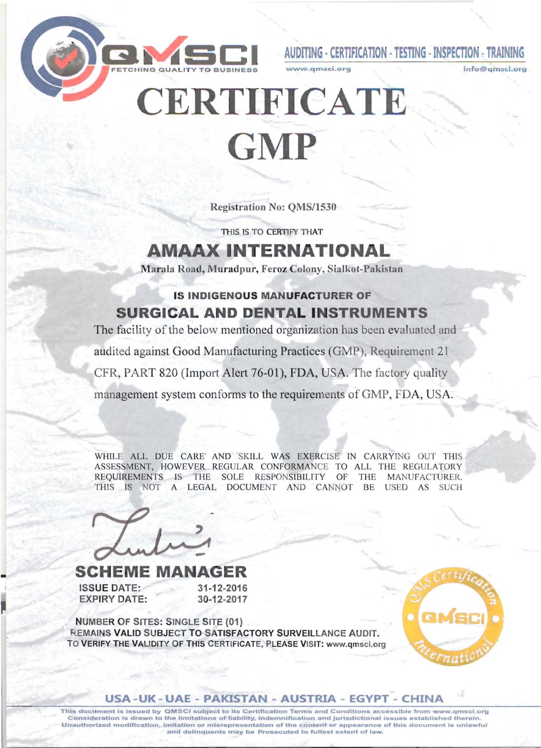 Amaax International GMP scaled - Amaax International - Surgical Instruments Manufacturing Company in Pakistan