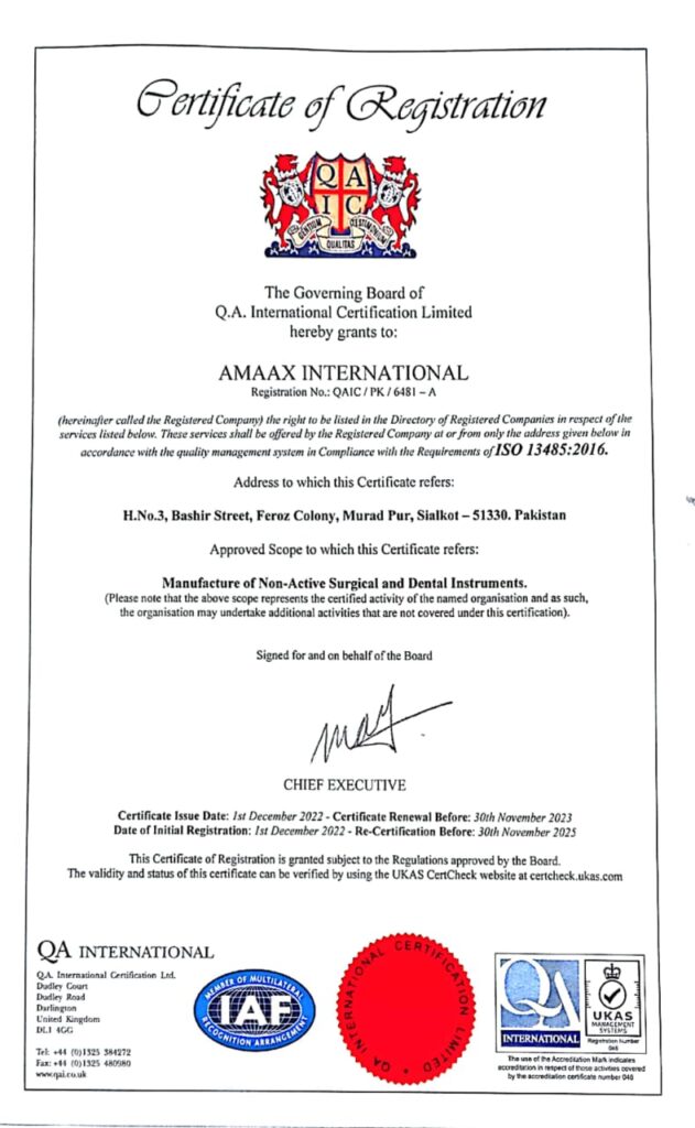 Amaax international ISO 13485 - Amaax International - Surgical Instruments Manufacturing Company in Pakistan